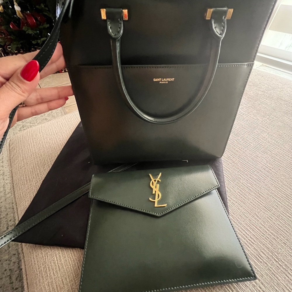 YSL Hunter Green Double Leather Purse